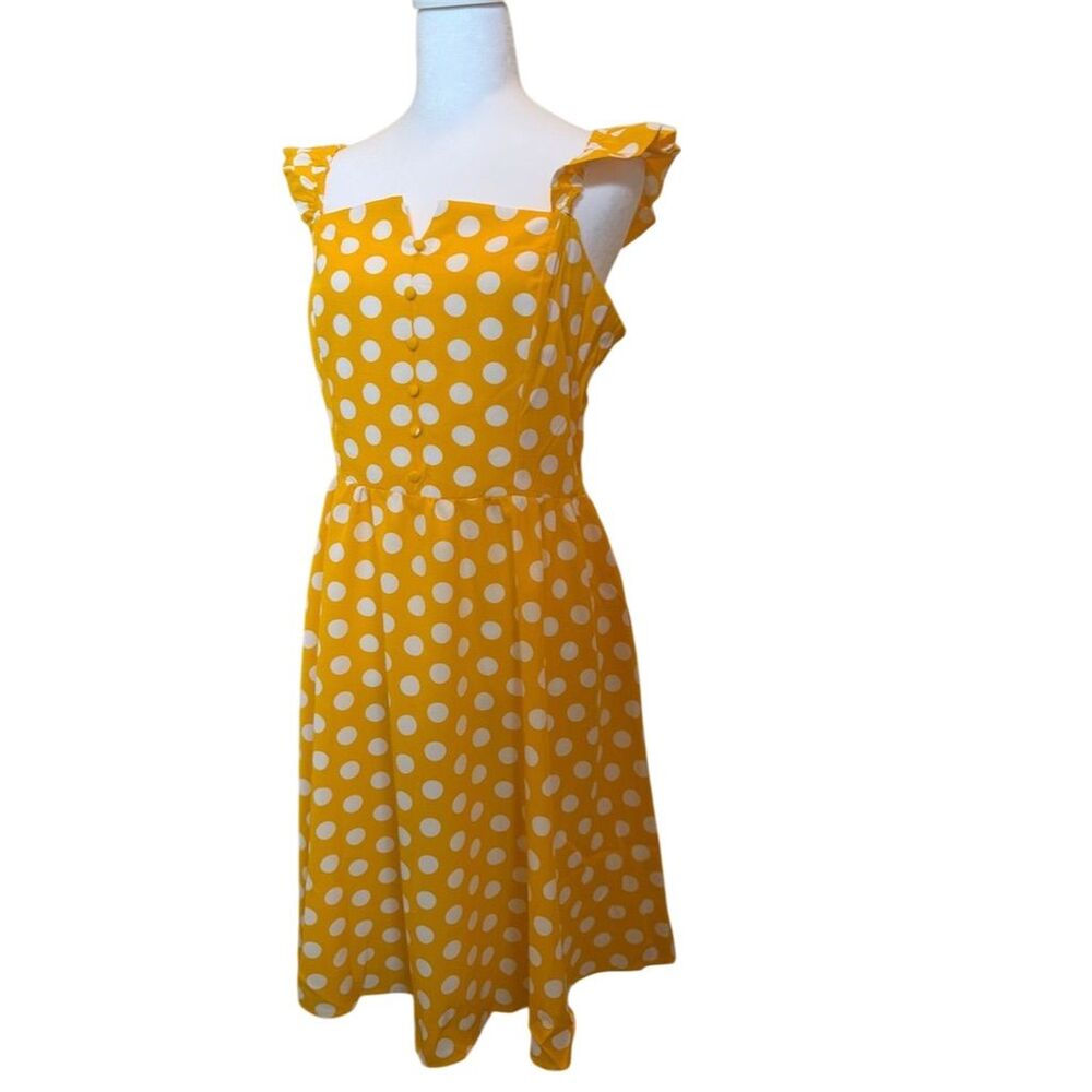 Angela Plus Women's 1X Yellow Polka Dot Swing Dress Summer Vintage Style